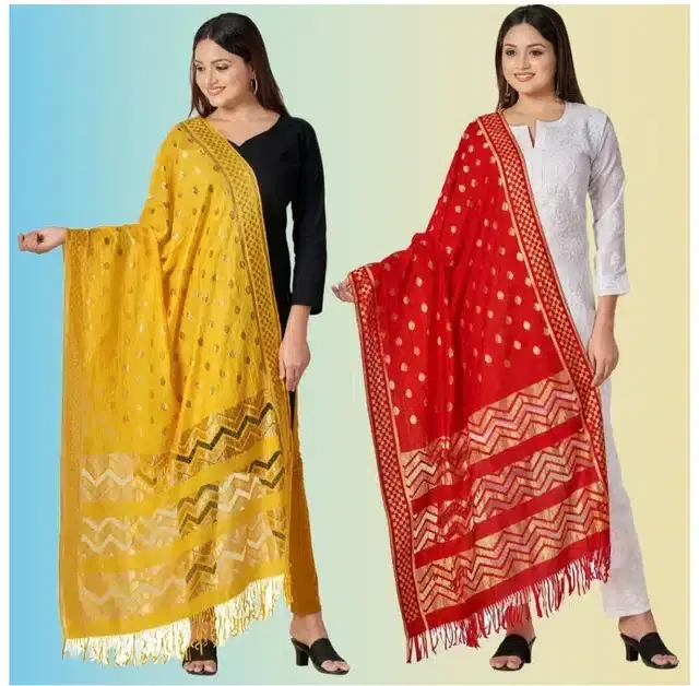 Silk Blend Dupatta for Women, Pack of 2 (Multicolor, 2.15 m)