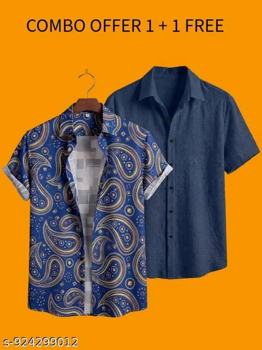 Casual Shirts for Men, Pack of 2 (Blue, S)
