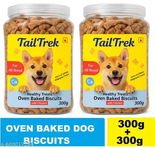 TailTrek Pets Oven Baked Chicken Flavour Brown Biscuits 300gm, (Pack of 2)
