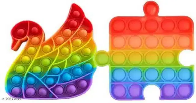 Silicone Pop It Fidget Stress Relief Toy, Multicolor, Pack of 2