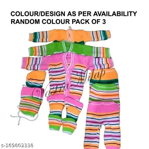 Woolen Clothing Set for Kids, Set of 3 (Multicolor, 0-3 Months)