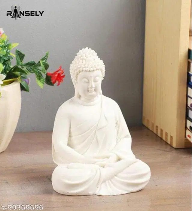Resin Handicrafted Meditating Buddha Idol, White