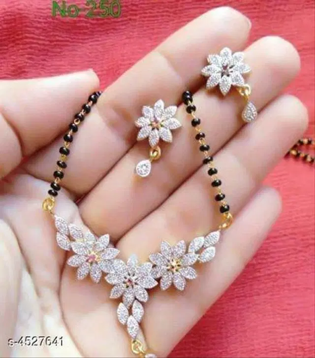 Alloy Mangalsutra with Earrings for Women, Set of 1 (Multicolor)