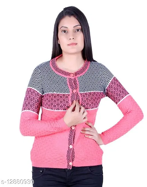 Acrylic Solid Sweater for Women (Pink, M)
