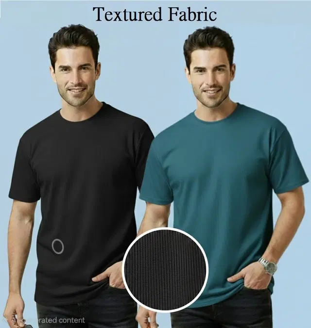 Polyester Round Neck T-shirt for Men, Multicolour, Pack of 2 (M)