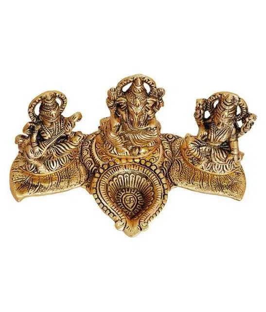 Tevatiya Lakshmi Ganesha Saraswati Aluminium Idol Deepak, Te-012