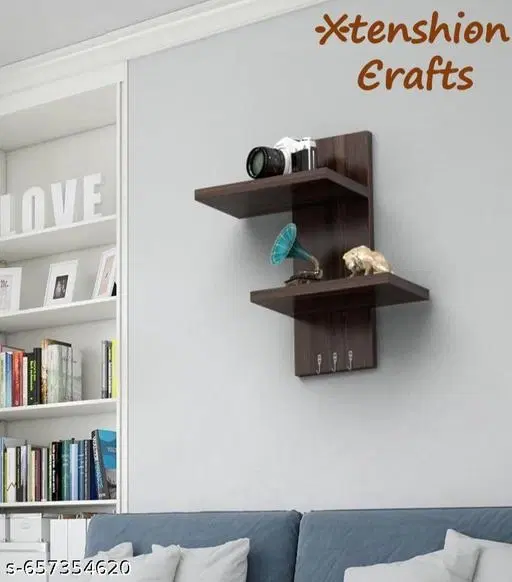 Wooden Double Layer Wall Shelves For Home, Brown