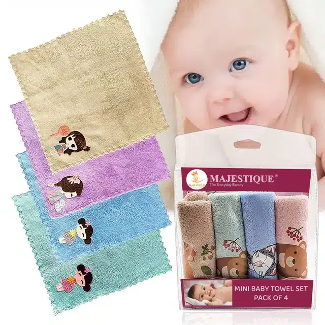 Baby Face Towel, Pack of 4, Multicolor, 10x10 Inches