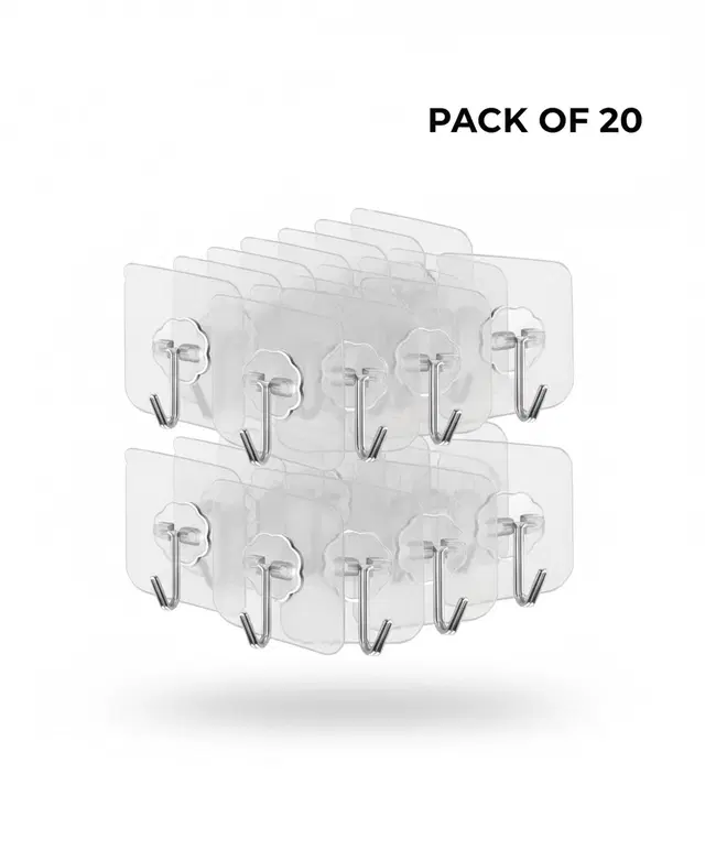 Plastic Wall Hooks, Transparent (Pack of 20)