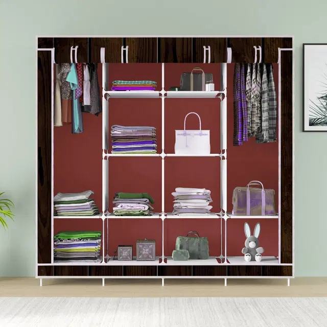 Plastic Printed Collapsible Wardrobe, Brown