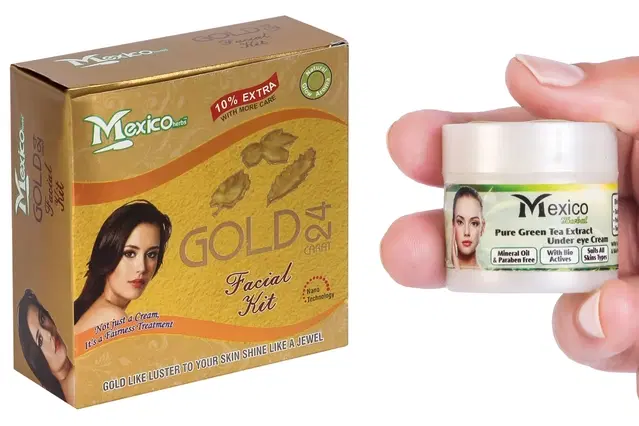 Maxico Herbs Gold Facial Kit with Green Tea Under Eye Cream, Pack of 2