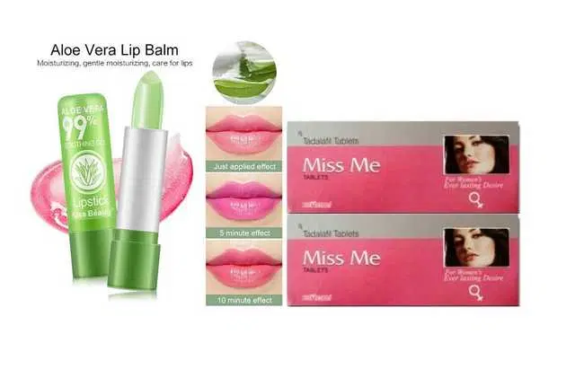 AP Seven Seas Gel Aloe Vera Lip Balm Soothing & Moisture Mix+Miss Me Teblet For Female, Pack of 4, AP-123