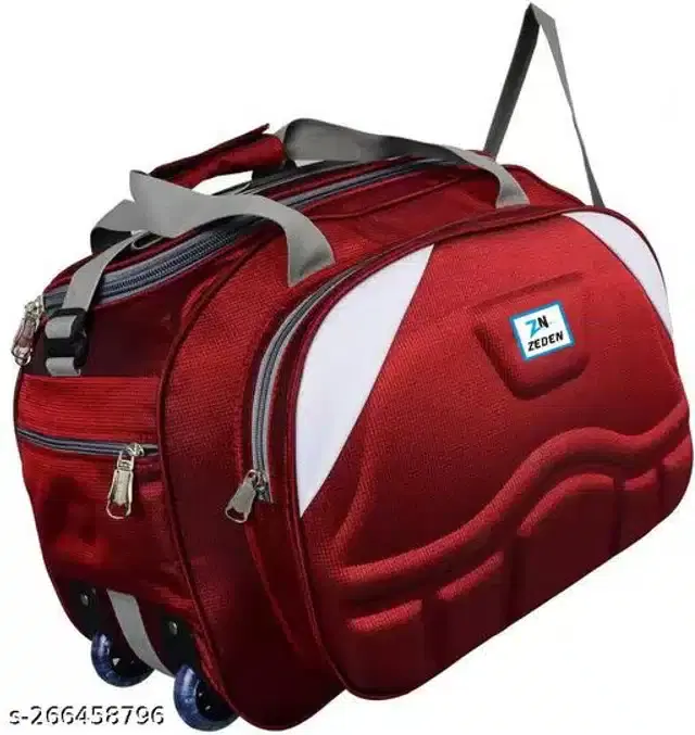 Polyester Strolley Duffel Bag, Red, 40 L