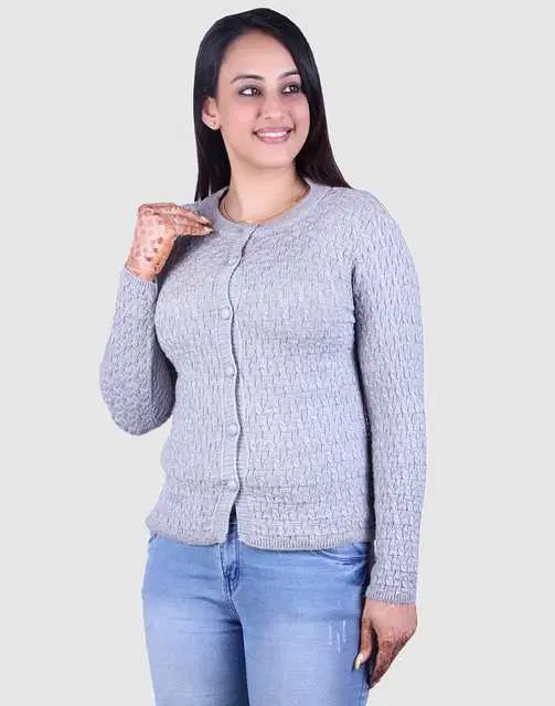 Women's Full Sleeves Cardigan (Grey, XL) (M67)