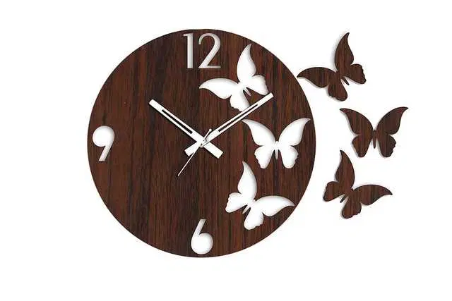 Jaipur Crafts Wooden Wall Three Outer Butterfly Clock, Brown, 11 Inch, N-10