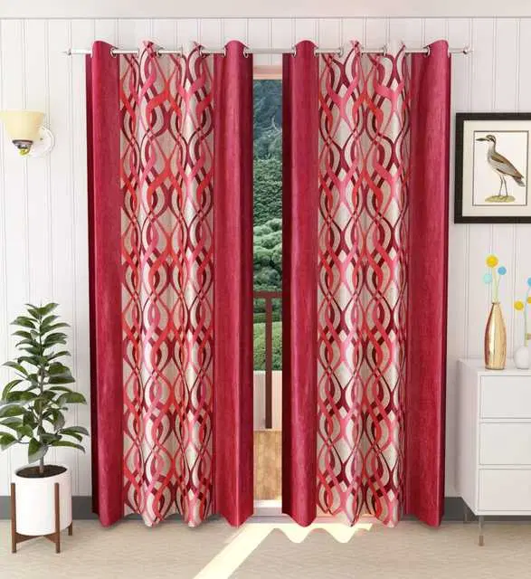 WI Latest Design Beautiful Curtains, Set of 2, Red, 7Ft X 4Ft, W-23