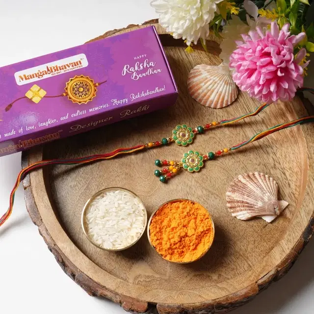 Bhaiya Bhabhi Jaipuri Metal Akshat Chandan Rakhi 1 Unit, 2 Pcs Set