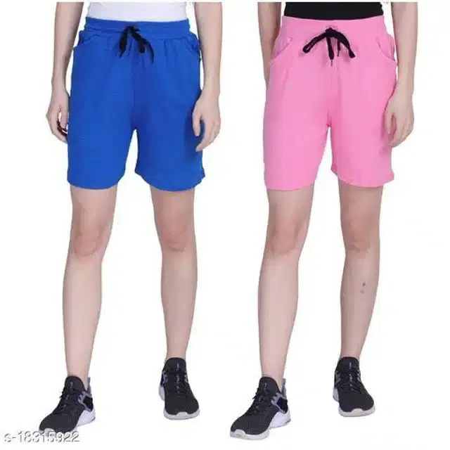 Shorts for Women, Pack of 2 (Blue & Pink, 32)