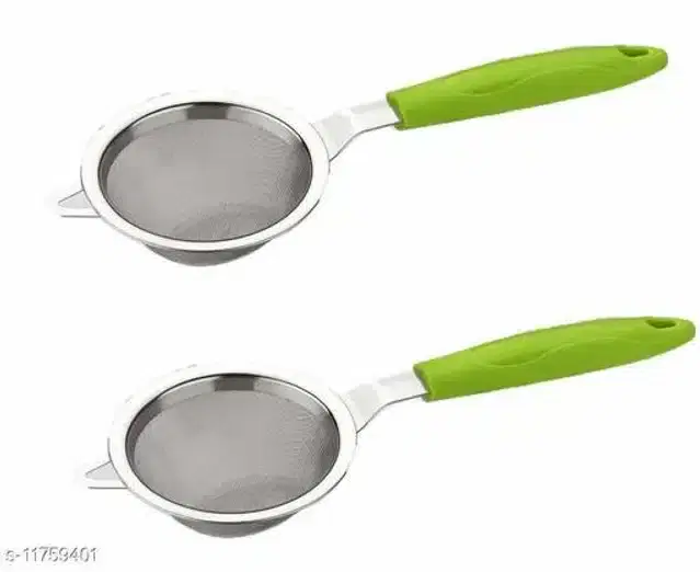 Stainless Steel Tea Strainer, Green, Pack of 2