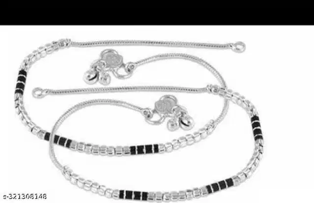 Stainless Steel Anklets for Women, Set of 1 (Silver & Black)