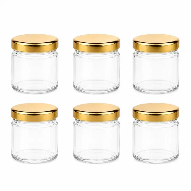 Afast 6 Pc Small Glass Jars with Golden lid 50 ml, small glass container with lid