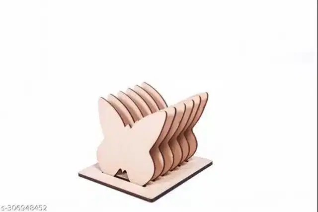 Wooden Butterfly Shape Coaster, Beige, Pack of 6