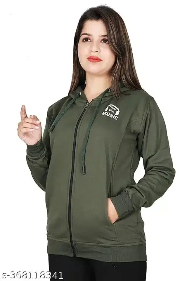 Fleece Hooded Sweatshirt for Women (Olive, M)