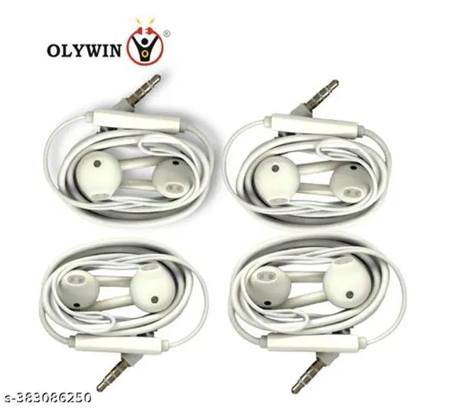 Premium 3.5 mm Jack Wired Earphones, White, Pack of 4