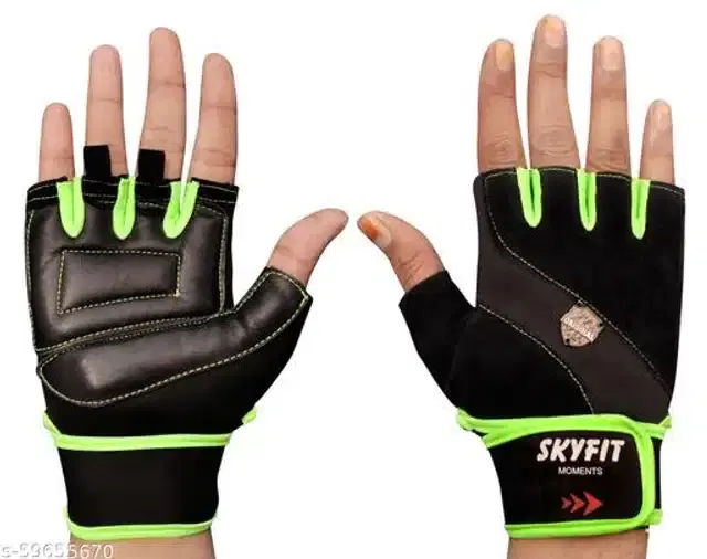 Nylon Sports Gloves, Set of 1 (Black & Green)