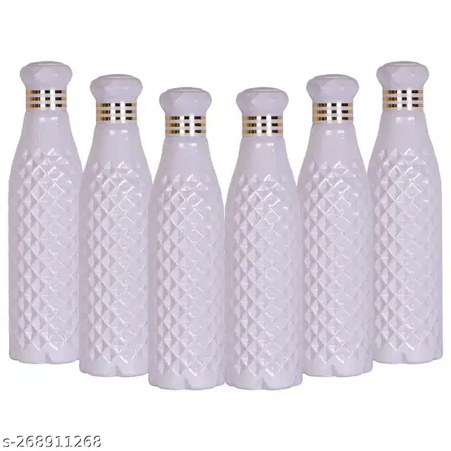 Plastic Water Bottles Set, Pack of 6, White, 1000 ml