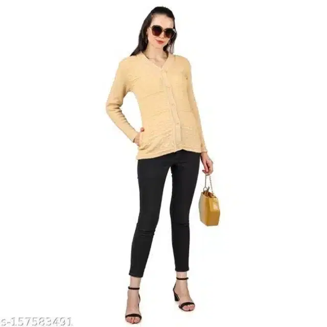 Woolen Sweater for Women (Cream, M)