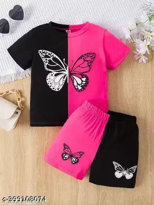 Girls Clothings Set Cotton Blend Black & Pink(12-18M)