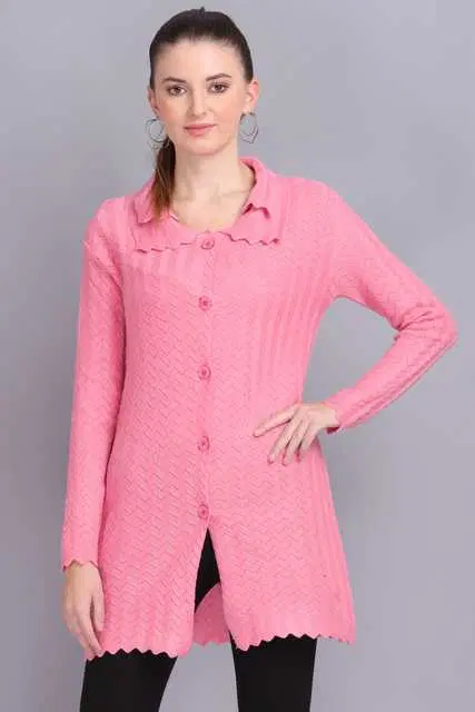 Women's Button Cardigan (Baby Pink, L) (AX-16)