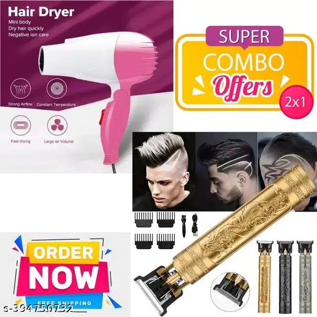Professional Hair Trimmer with Hair Dryer Combo, Multicolor, Set of 2