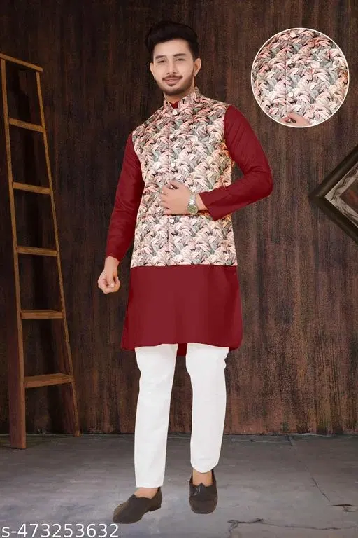 Colorblocked Kurta Set for Men (M)