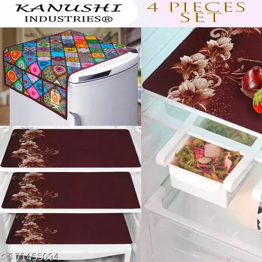 KANUSHI Industries® 1 Pc Fridge Cover for Top with 6 Utility Pockets + 3 Fridge Mats (FRI-DIG-B-TOP+M-11)