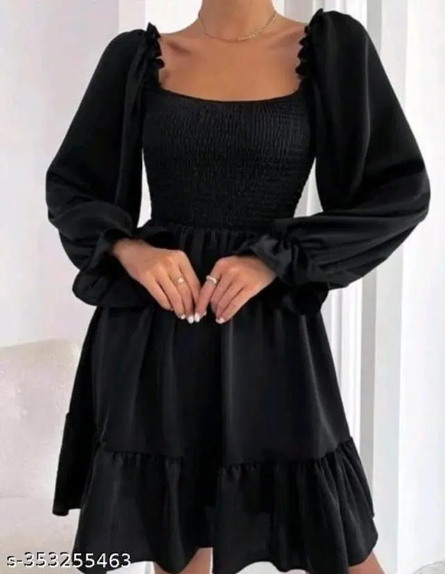 Crepe Dress for Women (Black, L)