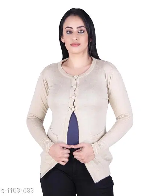 Acrylic Solid Sweater for Women (Beige, M)