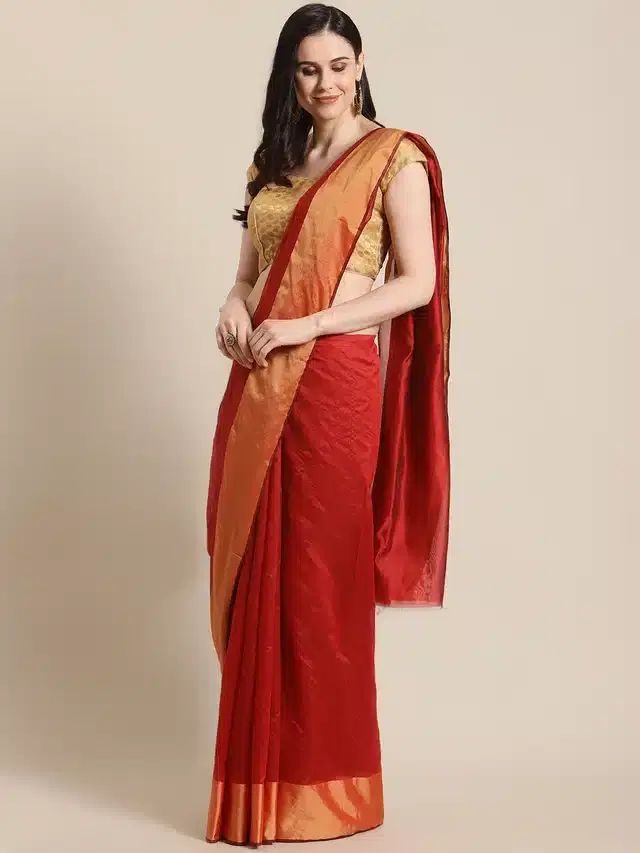 Chanderi Silk Dyed/ Washed Saree for Women (Red, 6.3 m)