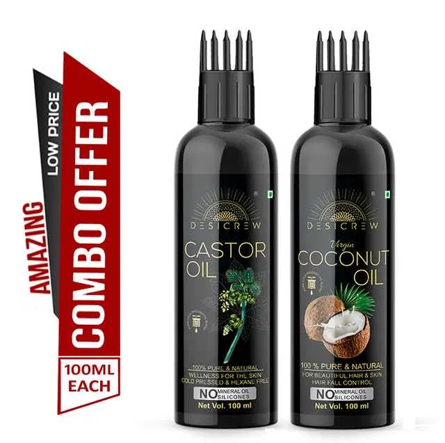 Desi Crew Cold Pressed Pure Castor Oil & Virgin Coconut Oil, Pack Of 2, 100 ml, KGE-132