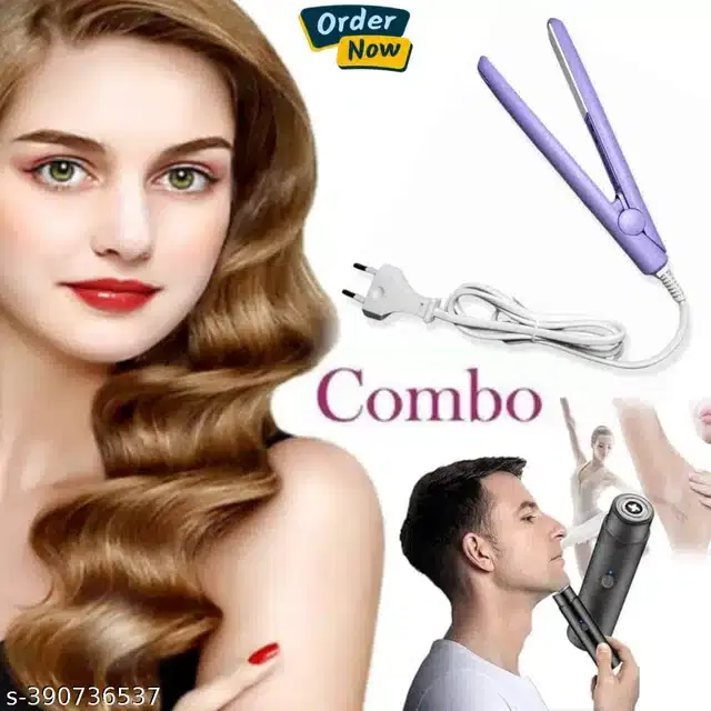 Mini Hair Straightener with Portable Electric Shaver for Men & Women, Multicolor, Set of 2
