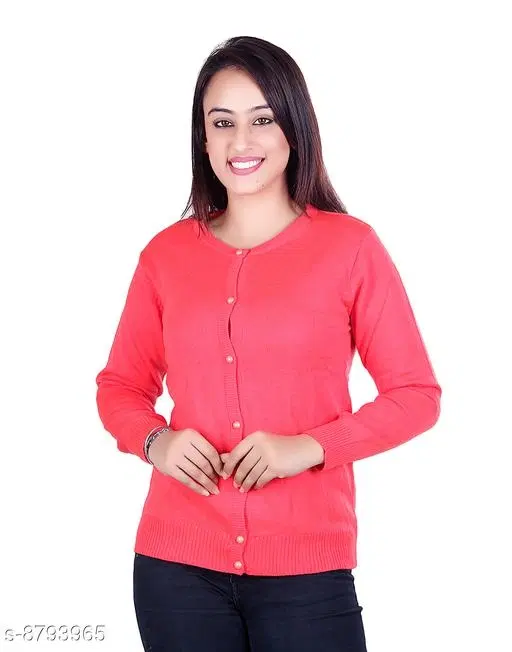 Acrylic Solid Sweater for Women (Pink, M)
