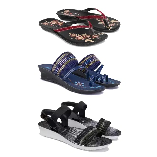 Flats with Heels & Sandals for Women, Set of 3 (Multicolor, 5)