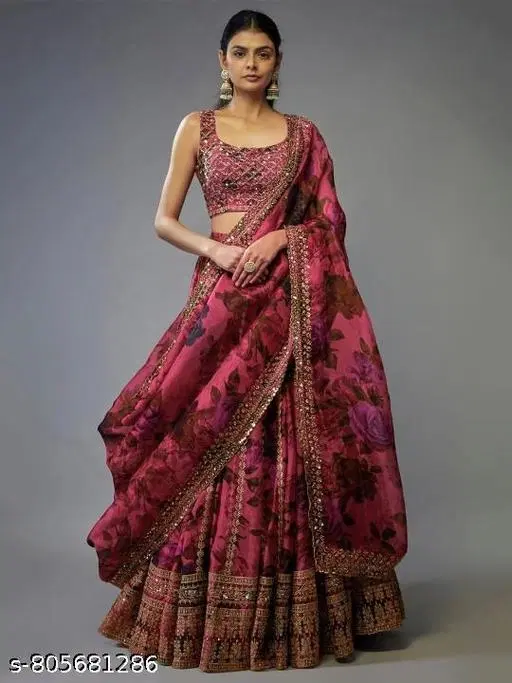 Lehenga Choli for Women (Pink, Free Size)