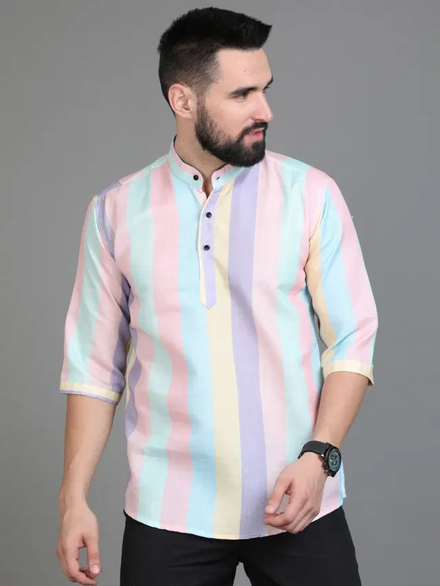 Cotton Blend Printed Kurta for Men (Multicolor, M)
