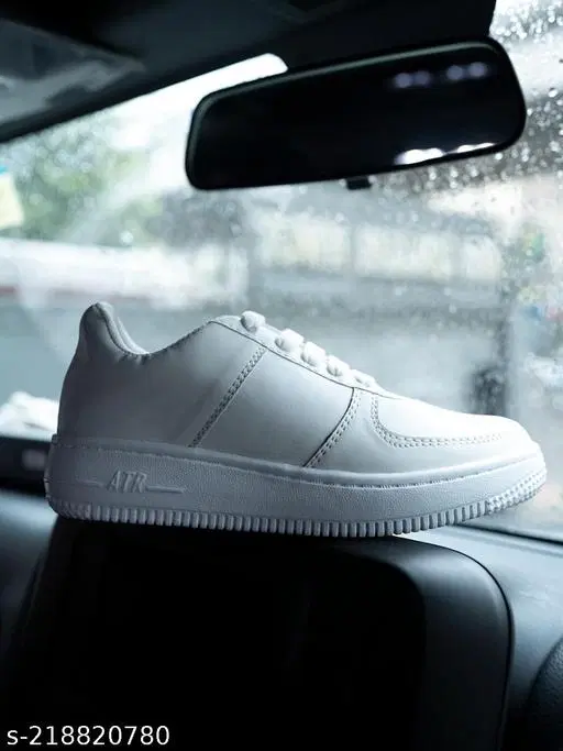 Solid Synthetic Sneakers for Girls (White, 14-15 Years)