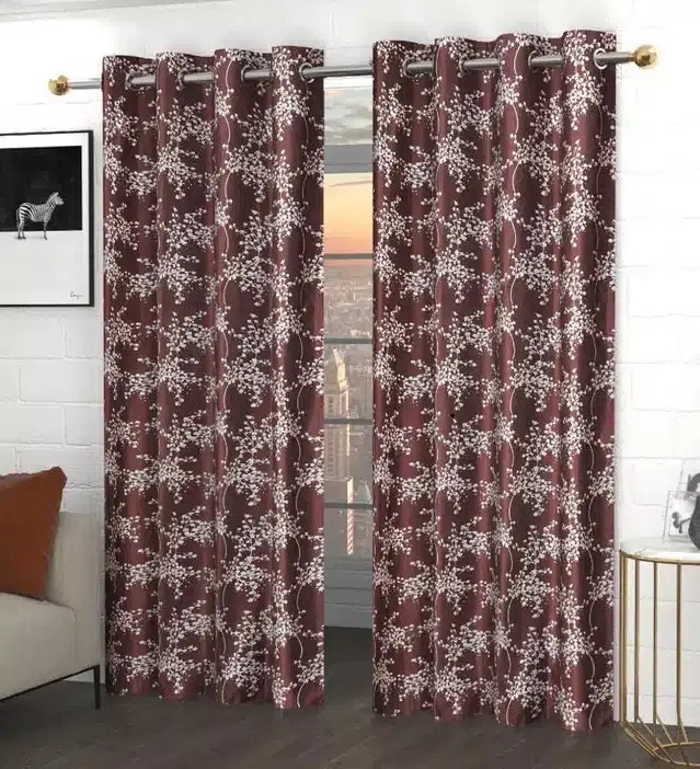 Printed Window & Door Curtains, Pack of 2, Brown, 5 feet