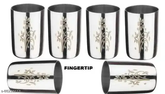 Stainless Steel Glass, Silver, 300 ml, Pack of 6