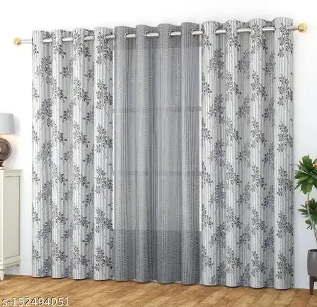 Curtains for Door, Grey, 7 feet, Set of 3