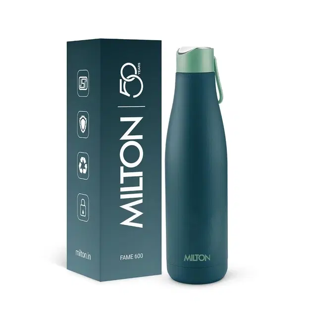 Milton Fame 600 Thermosteel Water Bottle, Isi Certified, 24 Hr Hot And Cold 500 ml Steel Flask (Pack Of 1, Blue)